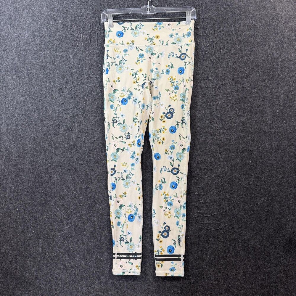 Fabletics Motion365+ Leggings Women's Small Cream Floral High Rise Ankle Pants